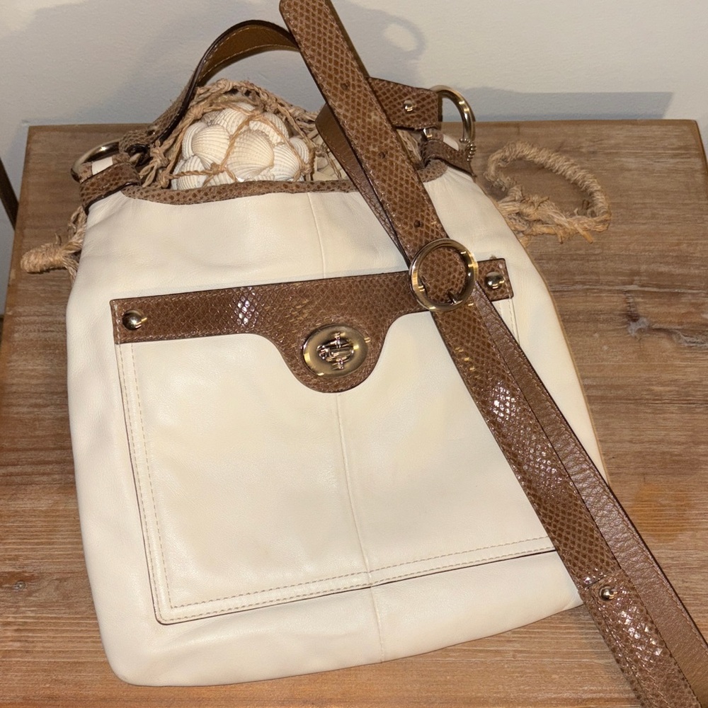 Coach Tan and Cream Shoulder Bag